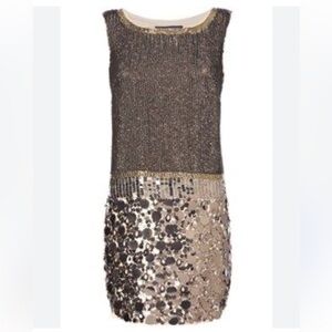 NWT French Connection beaded gold shift dress